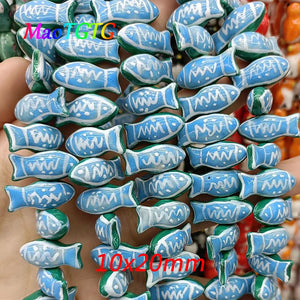 5pcs Hand-painted Fish Ceramic Beads For Jewelry Making Necklace Bracelet