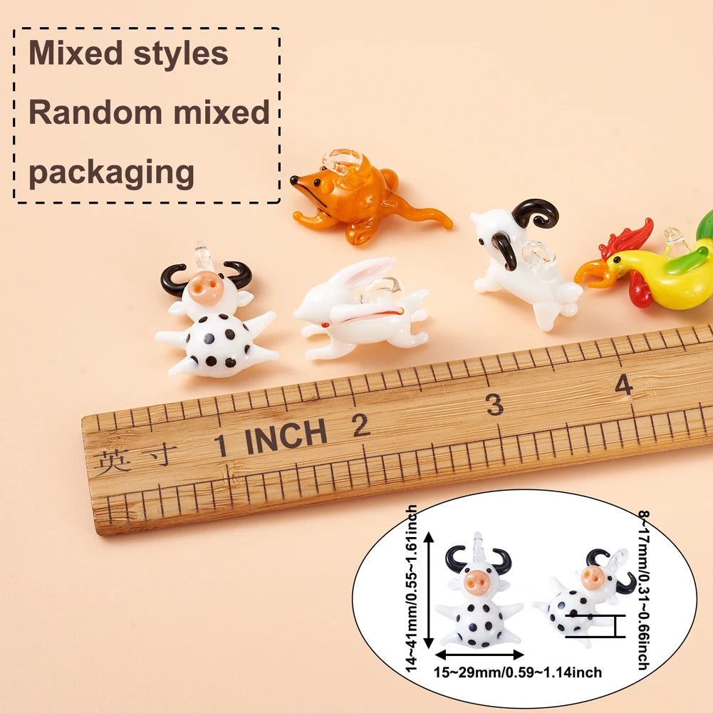 5pcs Zodiac Lampwork Pendants Mixed Animal Charms for DIY Jewelry Making