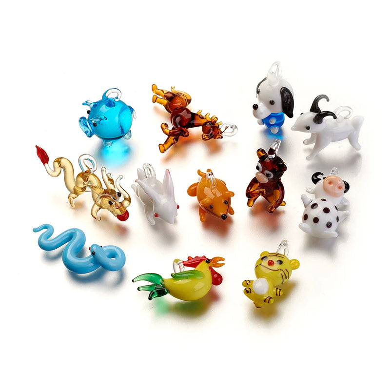 5pcs Zodiac Lampwork Pendants Mixed Animal Charms for DIY Jewelry Making