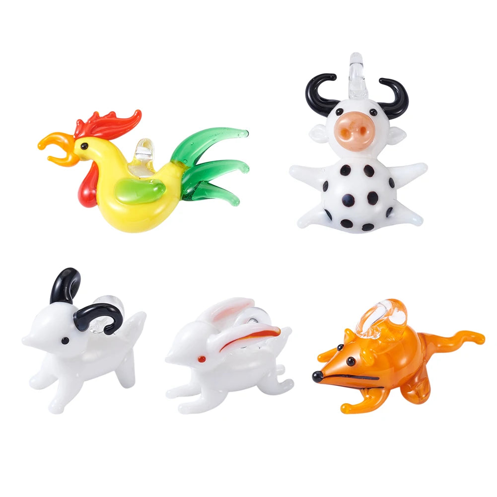 5pcs Zodiac Lampwork Pendants Mixed Animal Charms for DIY Jewelry Making