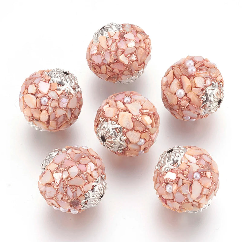 5pcs Round Beads w/ Metal Findings for DIY Bracelet Necklace 19x18mm