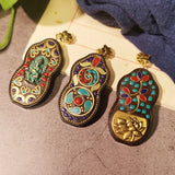 5pcs Vintage Wood Resin Necklace Pendant Nepal Buddhist Bohemian Boho Jewelry