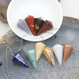 5pcs Lapis Tiger Eye Pendulum Pendants, 17x36mm Amulet Gems Charms