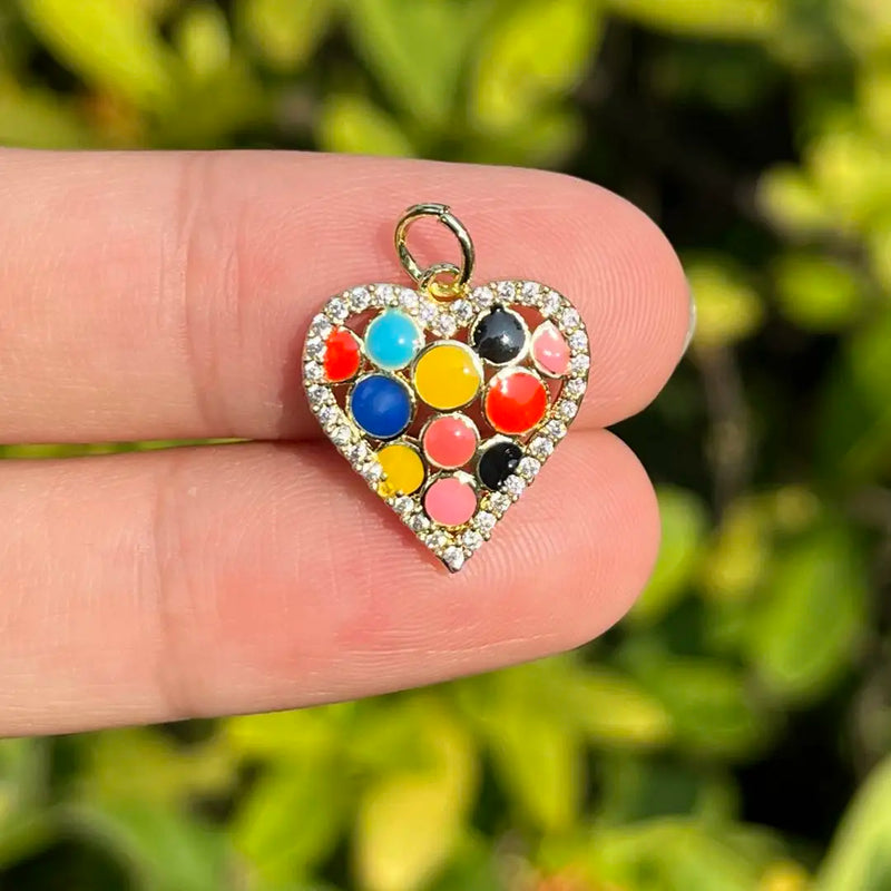 5pcs Cubic Zircon Heart Charms for Jewelry Making