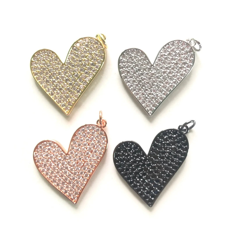 5pcs Heart Pendant Zirconia Pave Jewelry Supply