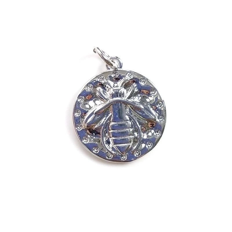 5pcs Bee Round Pendant Colors Lifelike Animal Pattern DIY Brass Jewelry
