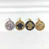 5pcs Bee Round Pendant Colors Lifelike Animal Pattern DIY Brass Jewelry