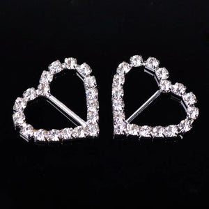 5pcs Heart Crystal Rhinestones Beads Connectors Slide Buckle for DIY