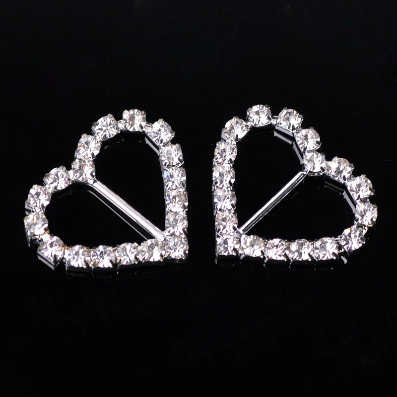 5pcs Heart Crystal Rhinestones Beads Connectors Slide Buckle for DIY