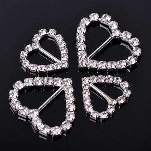 5pcs Heart Crystal Rhinestones Beads Connectors Slide Buckle for DIY