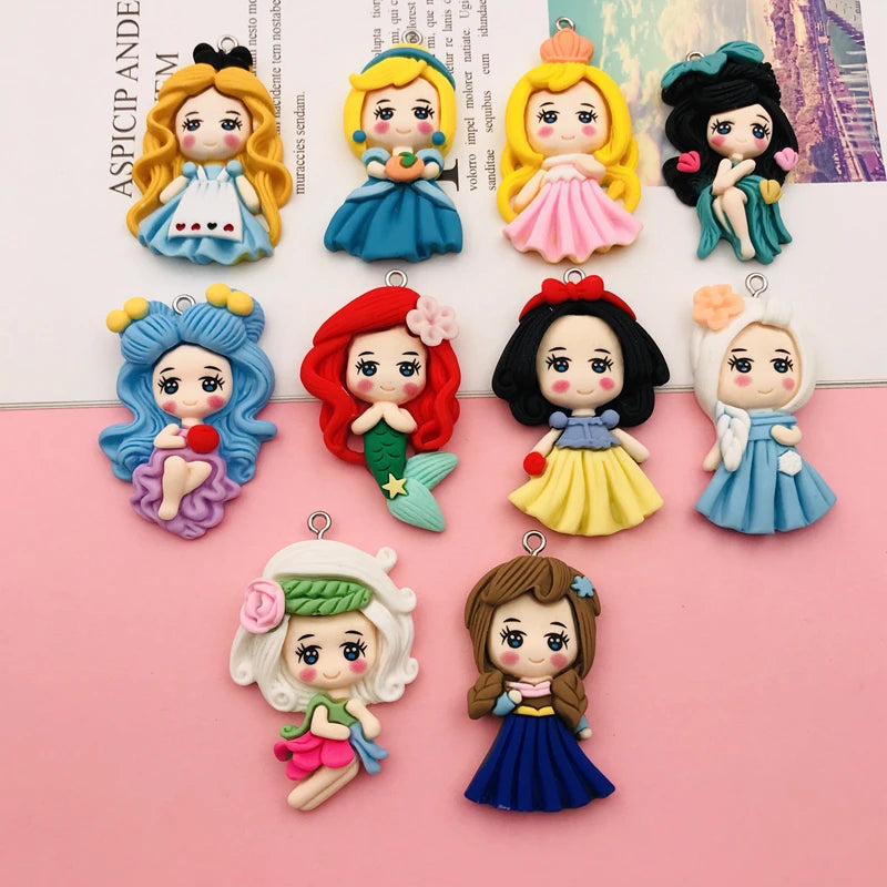 5pcs Princess Girl Resin Charm for DIY Jewelry Making