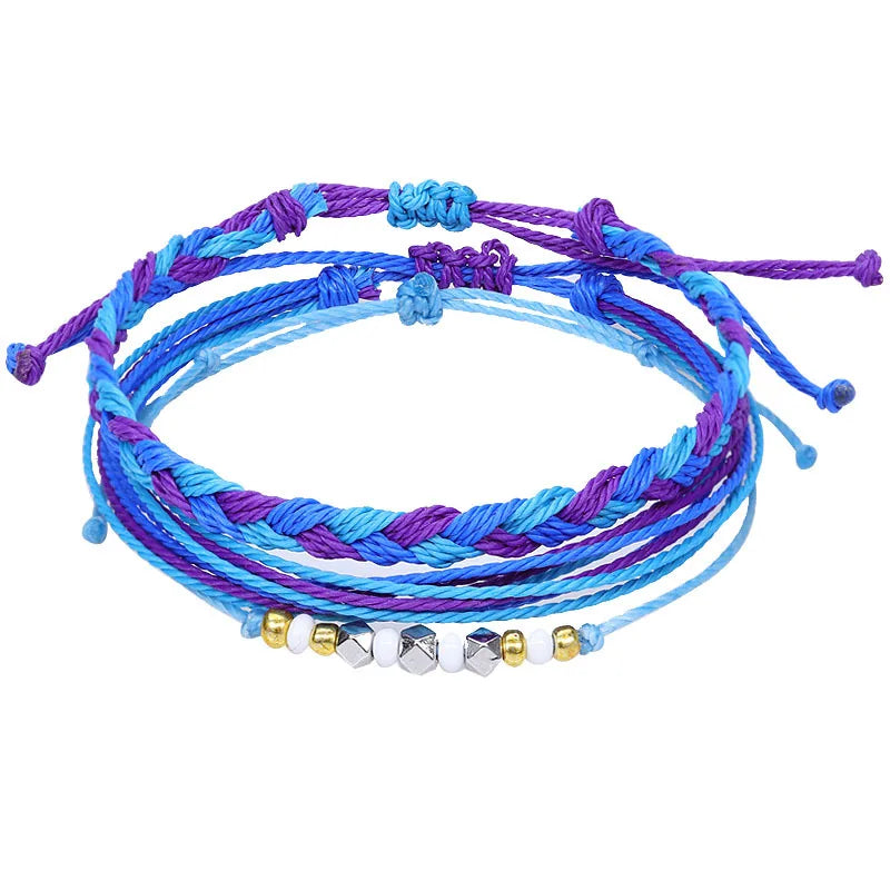 5pcs Hot-selling Shell Wax Thread Hand Woven Rope Bracelets Set