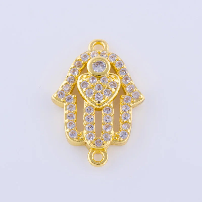 5pcs Zircon Crystal Heart Hamsa Charms For Bracelet Making