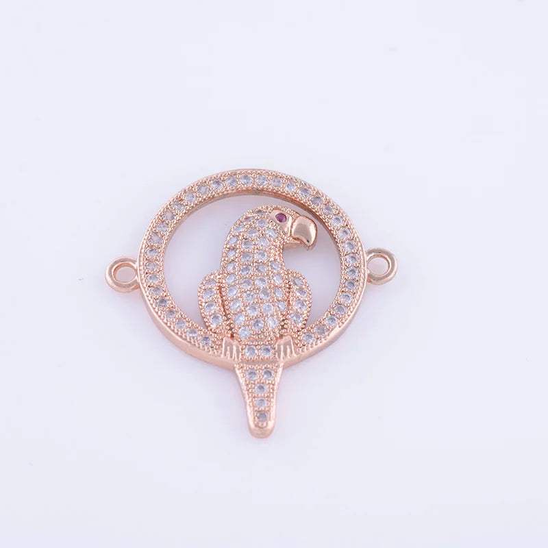 5pcs Vintage Zircon Parrot Charms For Bracelets & Necklace