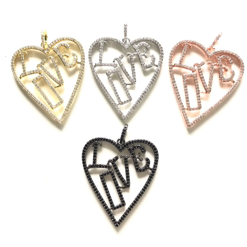 5pcs LOVE Heart Word Charms Necklace Bracelet Making Zirconia Pendants