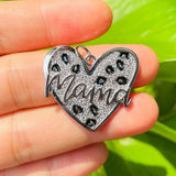 5pcs Leopard Print Mom Heart Charms Jewelry Making Pendants