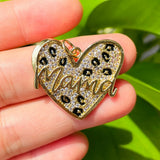 5pcs Leopard Print Mom Heart Charms Jewelry Making Pendants