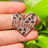 5pcs Leopard Print Mom Heart Charms Jewelry Making Pendants