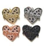 5pcs Leopard Print Mom Heart Charms Jewelry Making Pendants