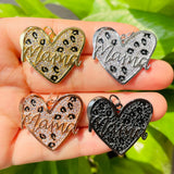 5pcs Leopard Print Mom Heart Charms Jewelry Making Pendants