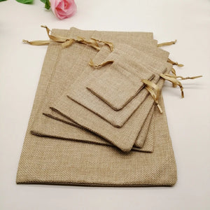 5pcs Linen Gift Bag Ribbon Jute Bag Drawstring Jewelry Bags Pouch