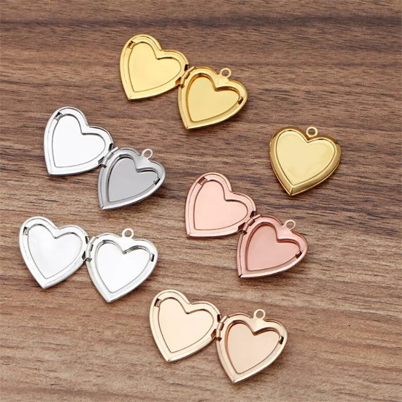 5pcs 22mm Metal Heart Box Vintage Reliquary Pendant Photo Locket