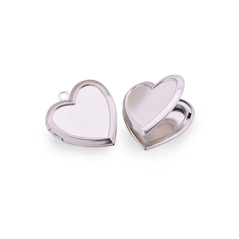5pcs 22mm Metal Heart Box Vintage Reliquary Pendant Photo Locket