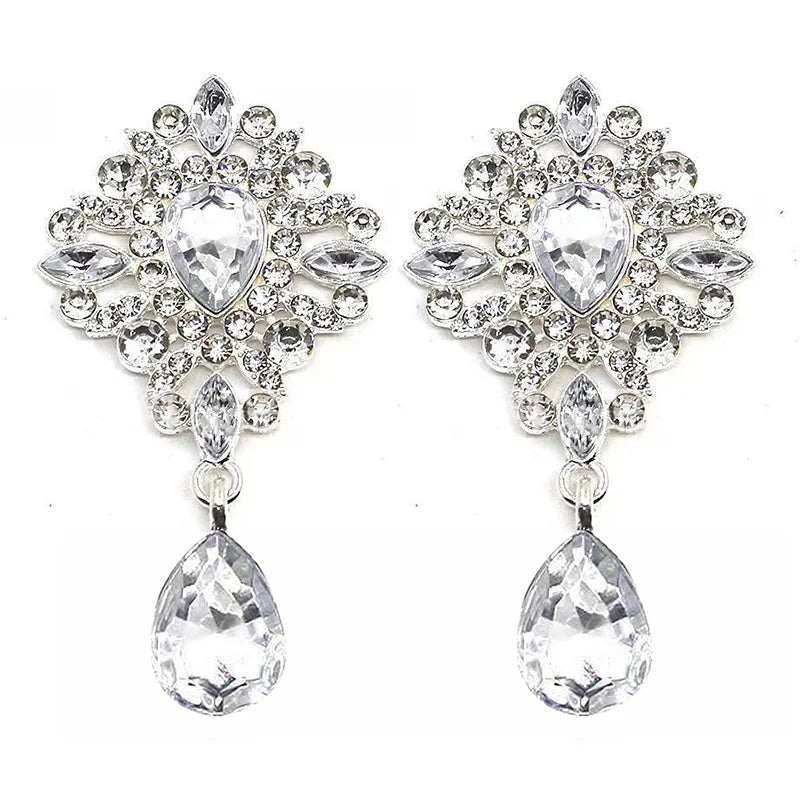 5pcs/Lot 35*68mm Rhinestone Flower Pendant Sewing Buttons Wedding