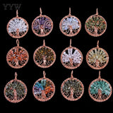 7 Chakra Healing Crystal Necklace Tree Of Life Wire Wrapped Pendant Reiki Stone