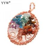 7 Chakra Healing Crystal Necklace Tree Of Life Wire Wrapped Pendant Reiki Stone