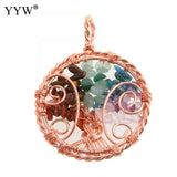 7 Chakra Healing Crystal Necklace Tree Of Life Wire Wrapped Pendant Reiki Stone