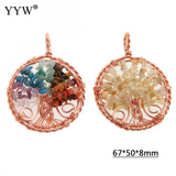 7 Chakra Healing Crystal Necklace Tree Of Life Wire Wrapped Pendant Reiki Stone