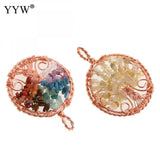 7 Chakra Healing Crystal Necklace Tree Of Life Wire Wrapped Pendant Reiki Stone