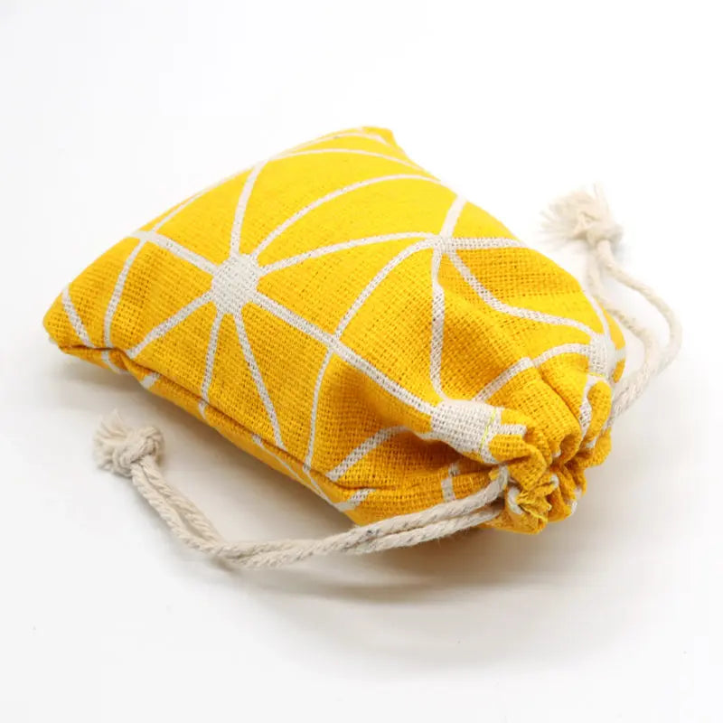 5pcs 9x12cm Yellow Cotton Line Drawstring Pouches Candy Favor Jewelry Party Bag