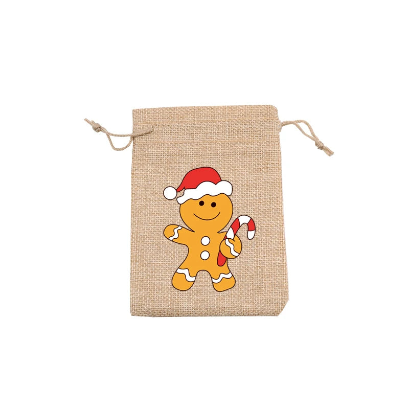 5pcs Christmas Gift Ornament Burlap Drawstring Bags Eco-Friendly