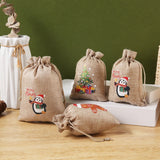 5pcs Christmas Gift Ornament Burlap Drawstring Bags Eco-Friendly