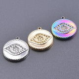 5pcs Rainbow Silver Demon Eye Coin Charms Stainless Steel Pendant