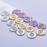 5pcs Rainbow Silver Demon Eye Coin Charms Stainless Steel Pendant
