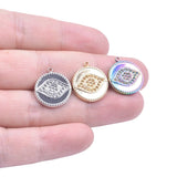 5pcs Rainbow Silver Demon Eye Coin Charms Stainless Steel Pendant