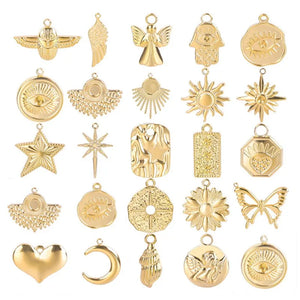 5pcs Multistyle Sun Evil Eye Pendant Stainless Steel Charm DIY Jewelry