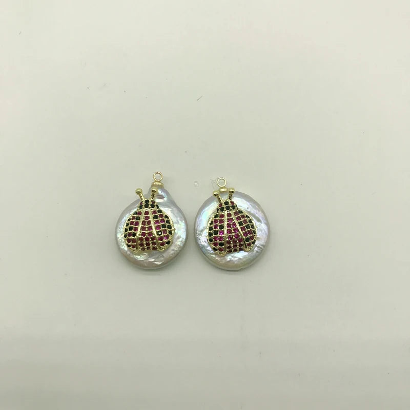 Baroque Pearl Paste Micro CZ Pave Ladybug Charm for Jewelry Making