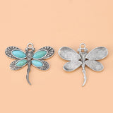 5pcs Tibetan Silver Dragonfly & Faux Stone Charms for Necklace Making