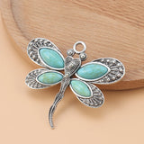 5pcs Tibetan Silver Dragonfly & Faux Stone Charms for Necklace Making