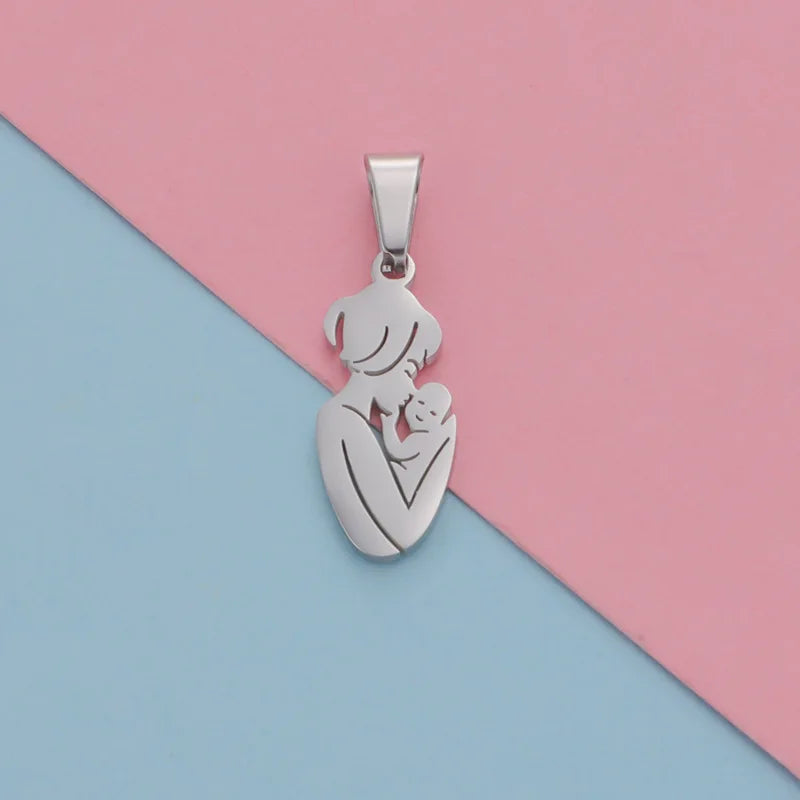 5pcs Mirror Polish Stainless Steel Mother Baby Charms Pendants