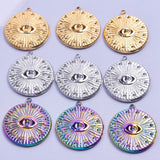 5pcs Devil's Eye Plaque Rainbow Silver Charms Stainless Steel Pendant