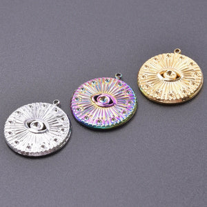 5pcs Devil's Eye Plaque Rainbow Silver Charms Stainless Steel Pendant