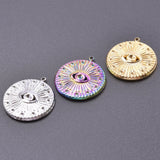 5pcs Devil's Eye Plaque Rainbow Silver Charms Stainless Steel Pendant