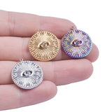 5pcs Devil's Eye Plaque Rainbow Silver Charms Stainless Steel Pendant