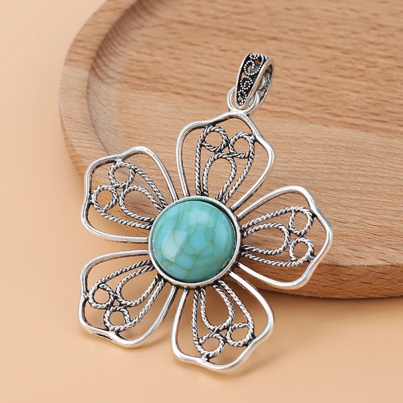 5pcs Large Filigree Flower & Faux Stone Charms Pendants for Jewelry Making