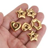 5pcs Stainless Steel Heart Star Hexagonal Flat Beads Charms Spacer